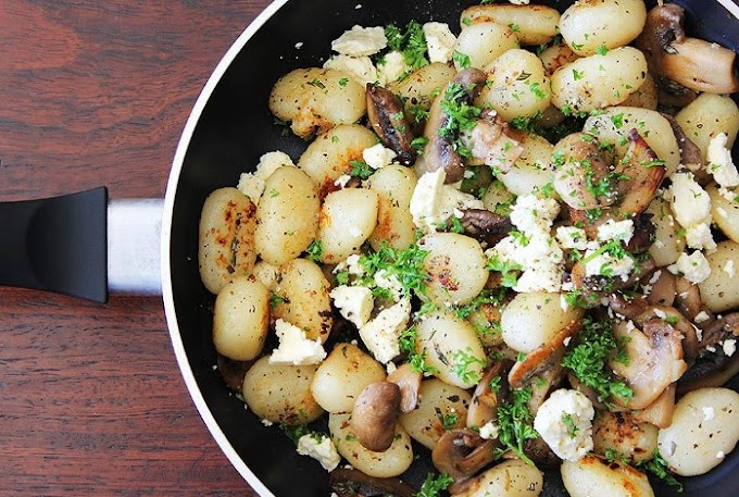 Potato Gnocchi with Mushrooms and Feta #vegetarian #dinner