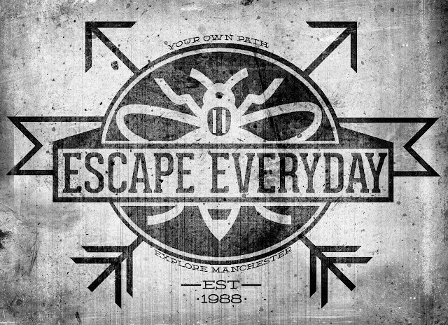 logo, explore everything, manchester, grunge, badge, vintage, textured, urbex, icon, bee, arrows, banner, derelict, vintage, traditional, escape, everyday