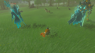 Link and his gang approaching a white horse with black spots and a black mane