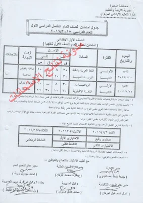 البحيره : جدول امتحانات الترم الاول للشهادة الابتدائيه والاعداديه والثانويه 2016