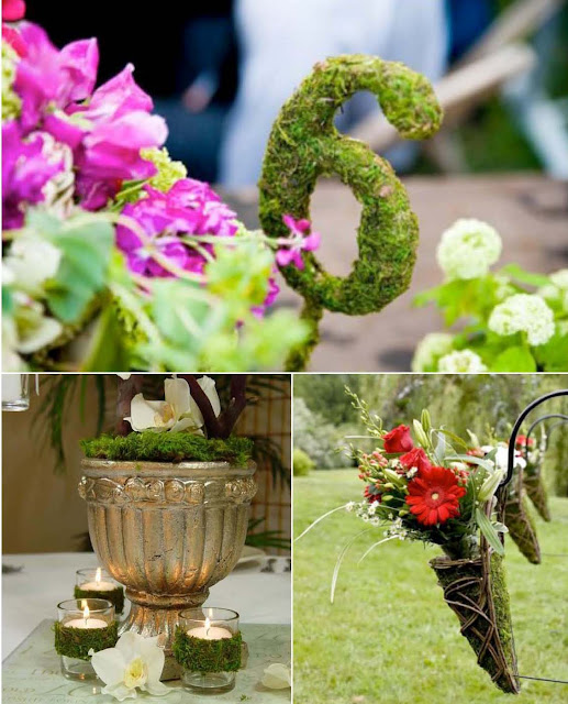 Like these moss decorations table numbers wrapped votives pew or chair 
