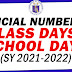 DepEd Official Number of Class Days for SY 2021-2022