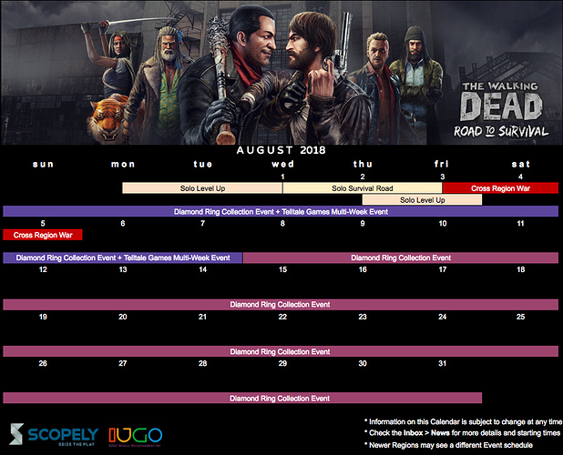 8月のイベント予定表 （7/31 更新版）【ウォーキングデッド サバイバルへの道 】