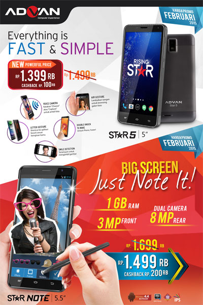 Advan Gelar Promo Cash Back untuk Star Five dan Star Note