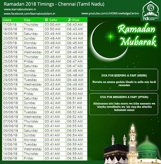 Ramadan Timetable 2018 (UPDATED)- Ramadan Sehri and Iftar 