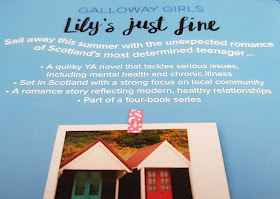 Back page Lily's Just Fine Young Adult Fiction with blurb and seaside beach huts