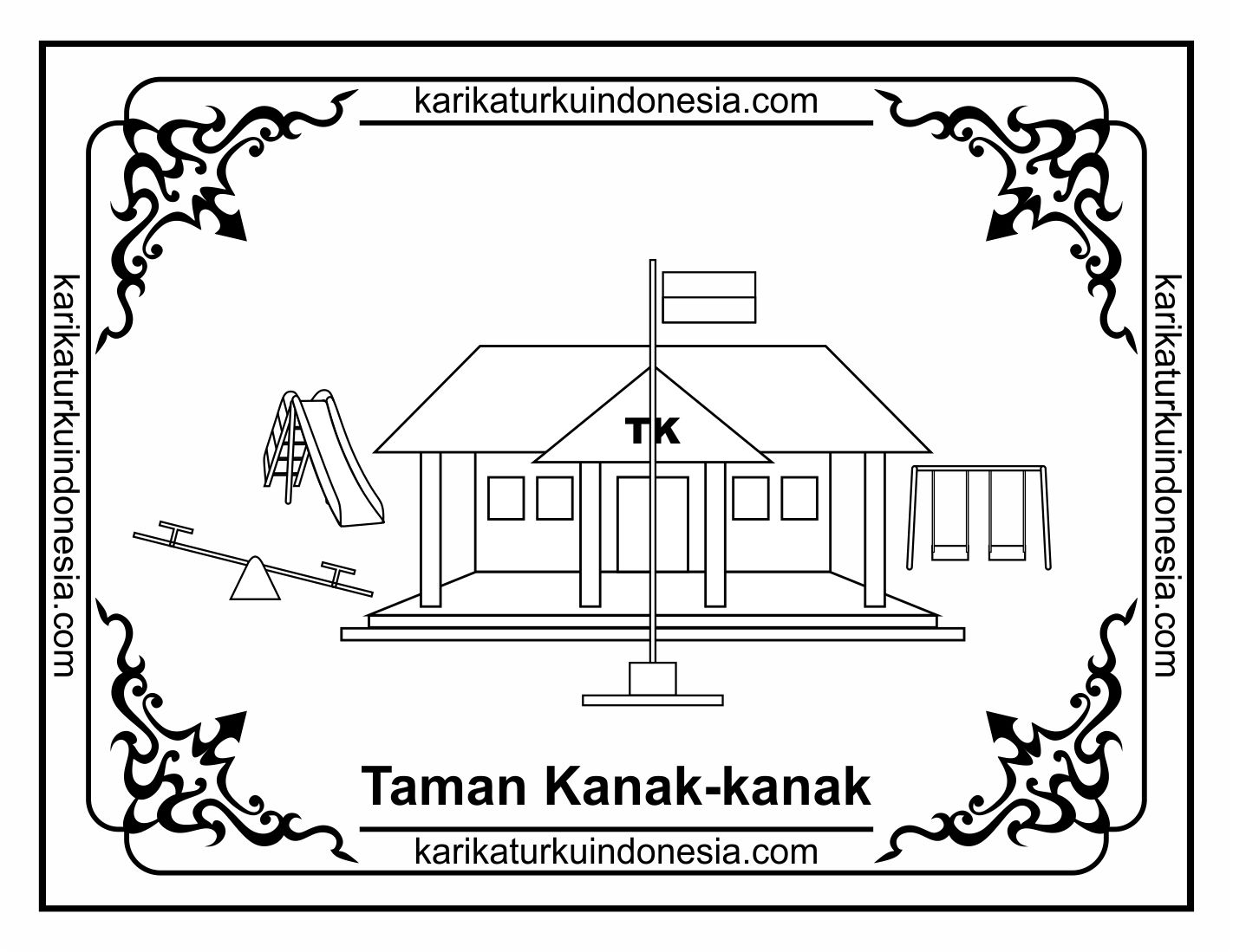 Sketsa Mewarnai  Gambar  Gedung Sekolah  Tk  Mewarnai  Gambar  