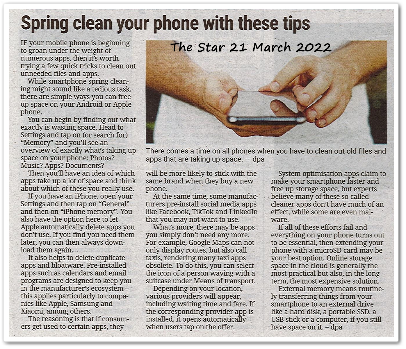 Spring clean your phone with these tips - Keratan akhbar The Star 21 March 2022