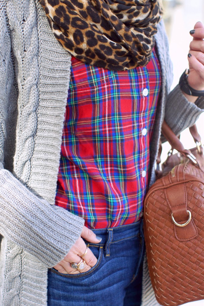 plaid and leopard layering