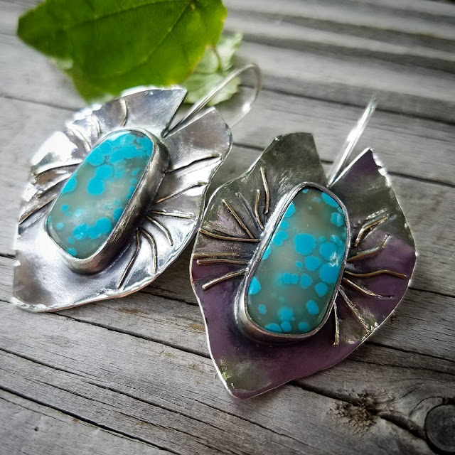 Turquoise Sterling Silver Leaf Earrings