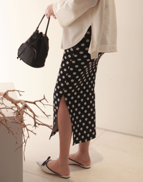   Slit Polka Dot Skirt