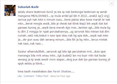 Testimoni pelanggan yang menggunakan Mealshake Shaklee