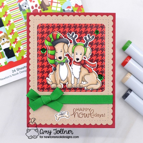 Happy Howl-idays by Amy features, Happy Howl-idays, Canine Christmas, Frames Squared, and Frames & Flags by Newton's Nook Designs; #inkypaws, #newtonsnook, #cardmaking, #cardchallenge, #holidaycards, #christmascards, #dogcards