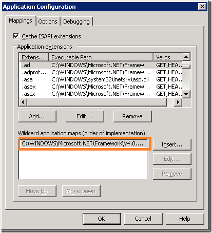 Setting "aspnet_isapi.dll" as a wildcard application map