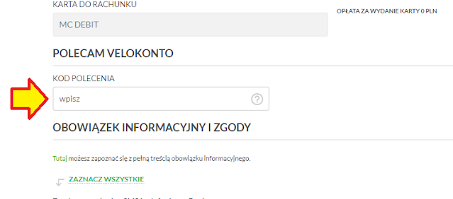 Gdzie wpisać kod polecenia we wniosku o VeloKonto w VeloBanku