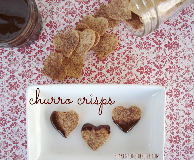 baked cinnamon sugar churro crisps with hot fudge sauce at shakentogetherlife.com