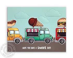 Sunny Studio Blog: Hope You Have A Sweet Day Food Truck Card by Mendi Yoshikawa (using Cruisin' Cuisine Stamps & Fluffy Cloud Dies)