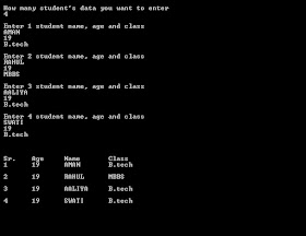 output of program to show student details and save it in file in C++ (OOPs)