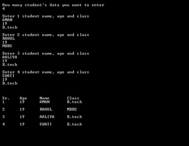 output of program to show student details and save it in file in C++ (OOPs)