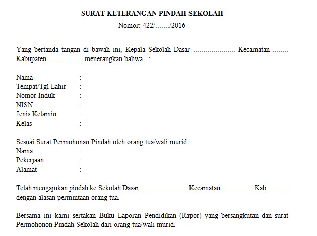 Surat Murid Pindah Sekolah