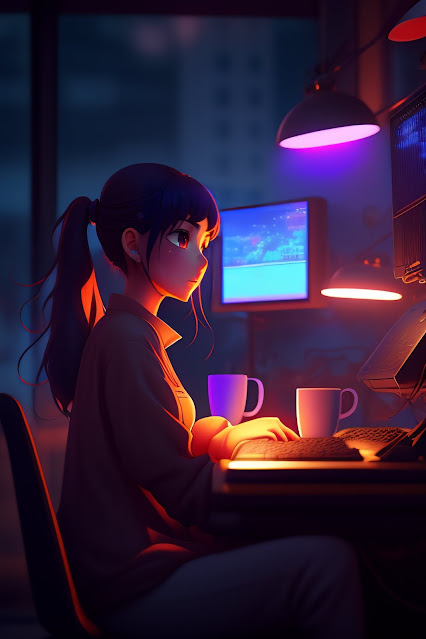 Lofi Coding Anime Girl Iphone Wallpaper