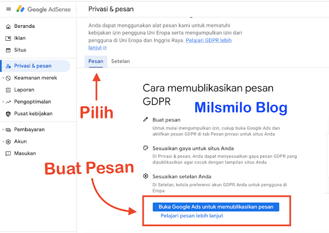 Cara membuat, memasang dan mengaktifkan pesan GDPR adsense di blog dan website, untuk publisher adsense yang memasang  iklan google adsense di blog dan website