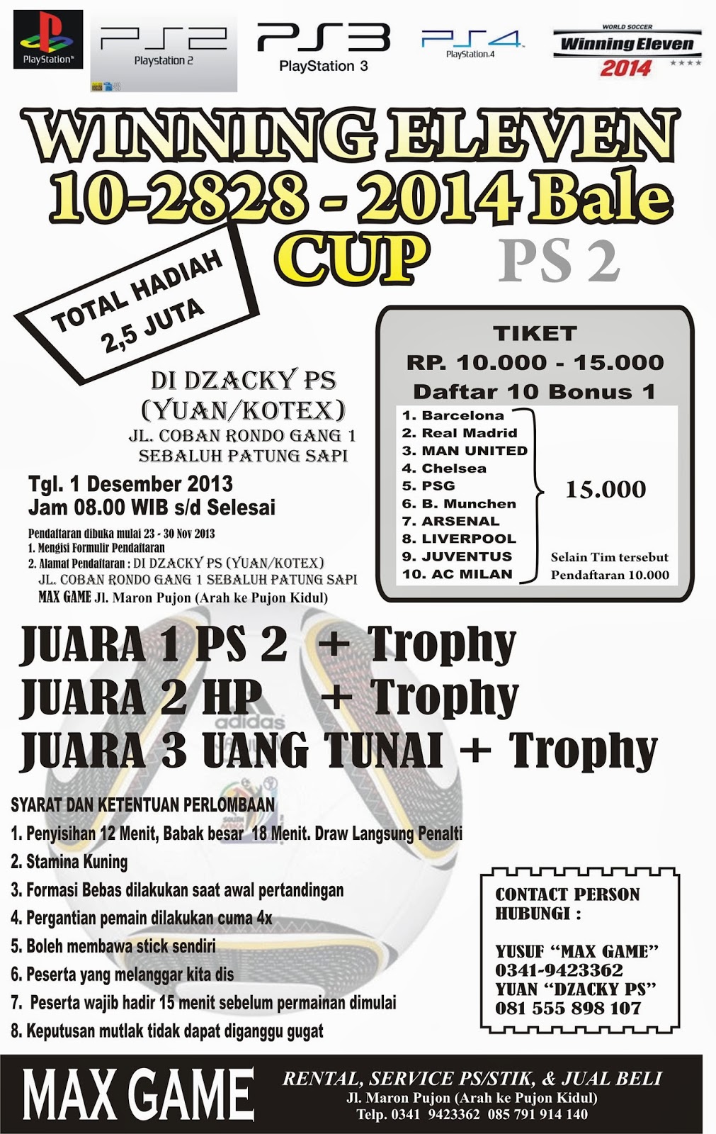 CONTOH BROSUR LOMBA PS (PLAYSTATION) DI PUJON MALANG 