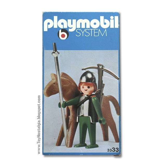 La caja individual de un solo "Klicky" nace en 1975 Playmobil 3333 A  -  Caballero montado con pica (Playmobil 50 años)