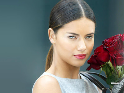 Adriana Lima with flower model wallpaper.