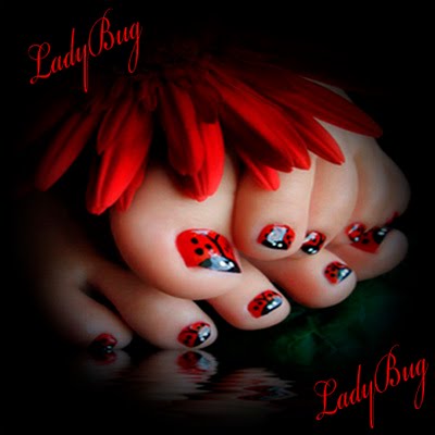 Red bug nail design