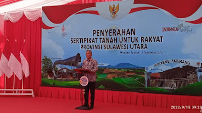 Menteri ATR/BPN Hadi Tjahjanto Serakan Sertifikat Tanah Bagi Warga Ongkaw Tiga, Bupati FDW Apresiasi