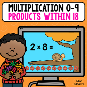 Multiplication of numbers 0-9 practice where all the products are within 18