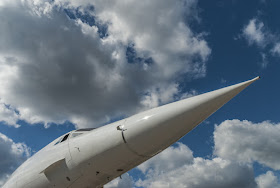 Pic of the front of Concorde's nose against cloudy sky