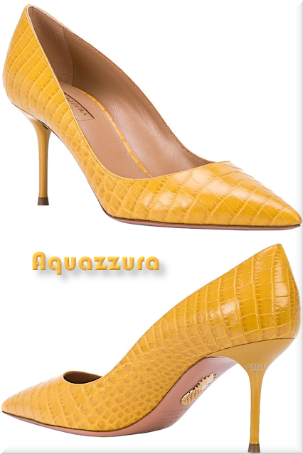 ♦Aquazzura Purist yellow embossed crocodile effect pumps #aquazzura #shoes #pantone #yellow #brilliantluxury