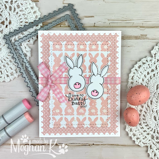 Love no bunny butt you by Meghan K. features Framework, Bunny Hop, and Bitty Bunnies by Newton's Nook Designs; #inkypaws, #newtonsnook, #cardmaking, #springcards