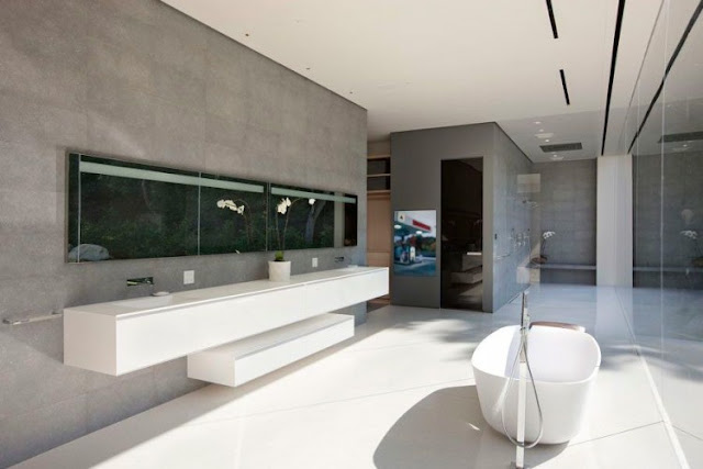 Photo of modern bathroom with glass walls