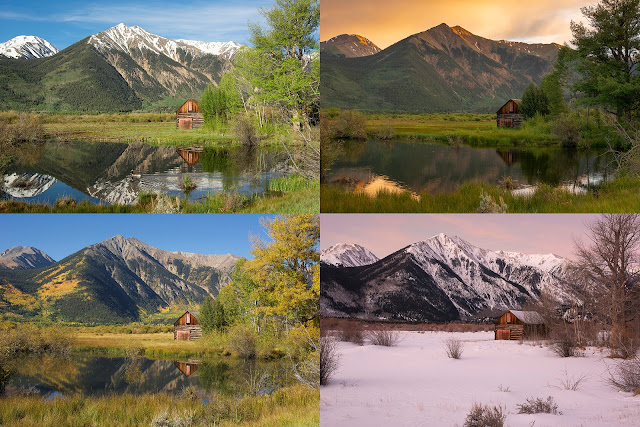 Mountains Cabin 4 seasons four fall summer winter spring collage autumn twin lakes colorado