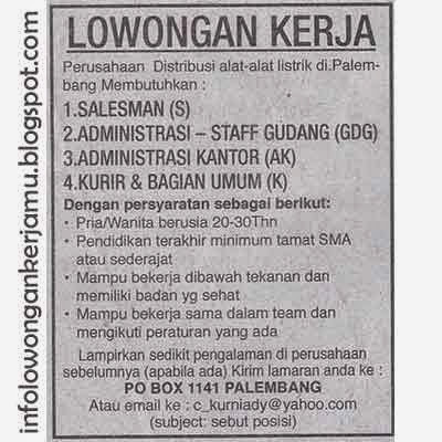 Loker Admin Gudang, Admin Kantor, Kurir, Sales