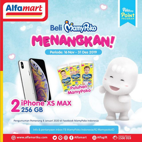 Promo Beli Mamypoko di Alfamart Berhadiah 2 unit iPhone XS MAX 256GB