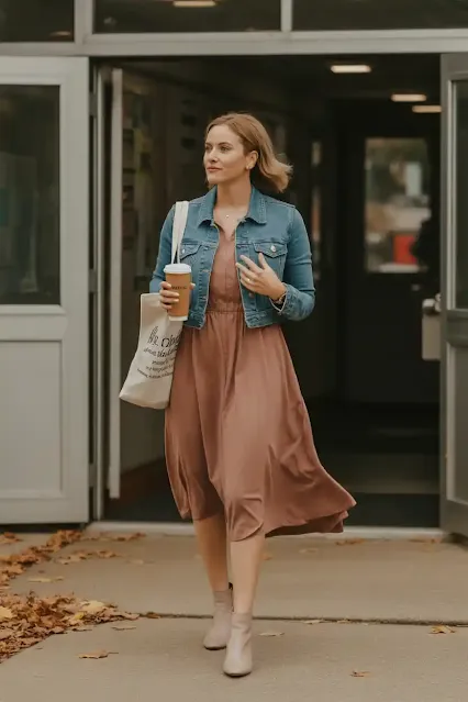The Classic “Teacher Dress” + Denim Jacket