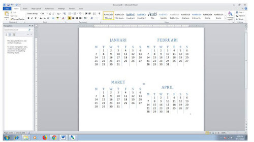 CARA MEMBUAT KALENDER DI MICROSOFT WORD 2010