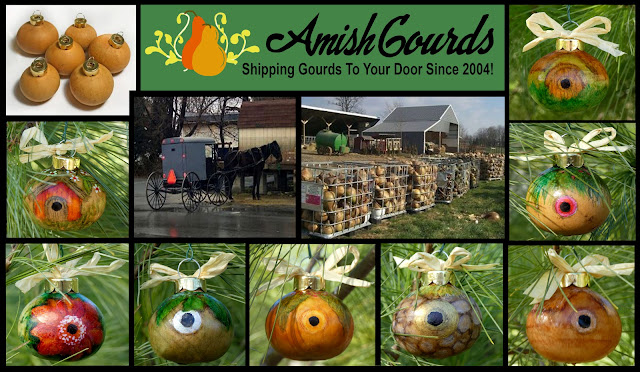 Annie Lang's Birdhouse Gourd Ornament creations from Amish Gourds are a natural for Holiday tree because Annie Things Possible