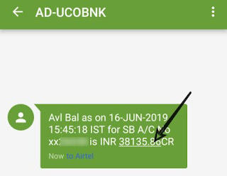 Uco balance check by miss call number