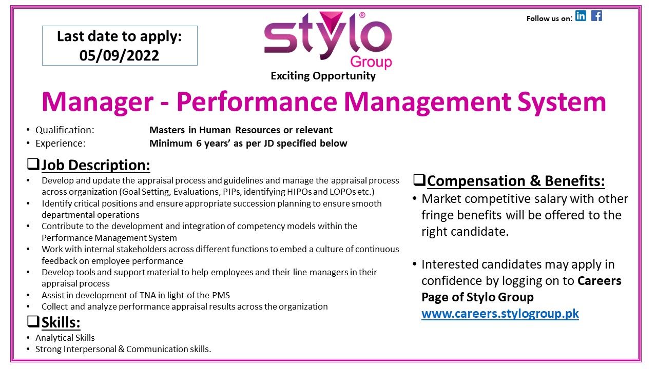 Stylo Pvt Ltd Jobs For Manager - Performance Management System