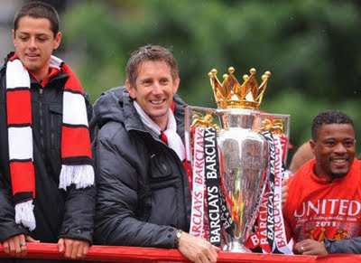 Hernandez Van der Sar Evra Manchester United Champions Barclays Premier League Parade