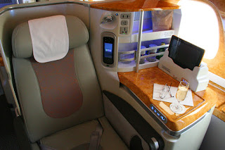 Emirates Business Class seat with ICE controls