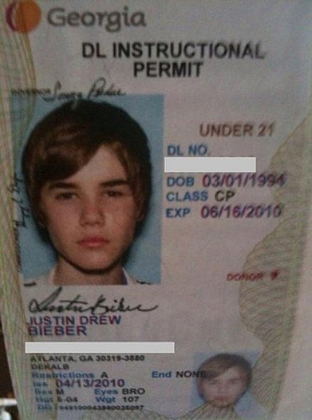 justin bieber driving license. Justin Bieber Drivers License
