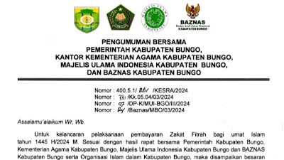 Besaran Zakat Fitrah untuk Kabupaten Bungo dan Penjelasan dari MUI