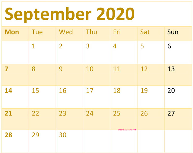 Free Printable September 2020 Calendar Template