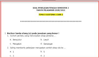 Download Lengkap Soal PTS Kelas 2 Semester 2 SD/MI Terbaru